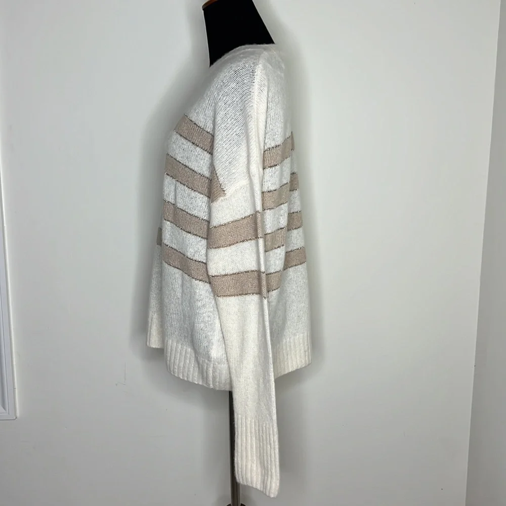 RAILS Ivory Jute Metallic Stripe Cashmere Silk Blend Sweater M - Picture 9 of 13